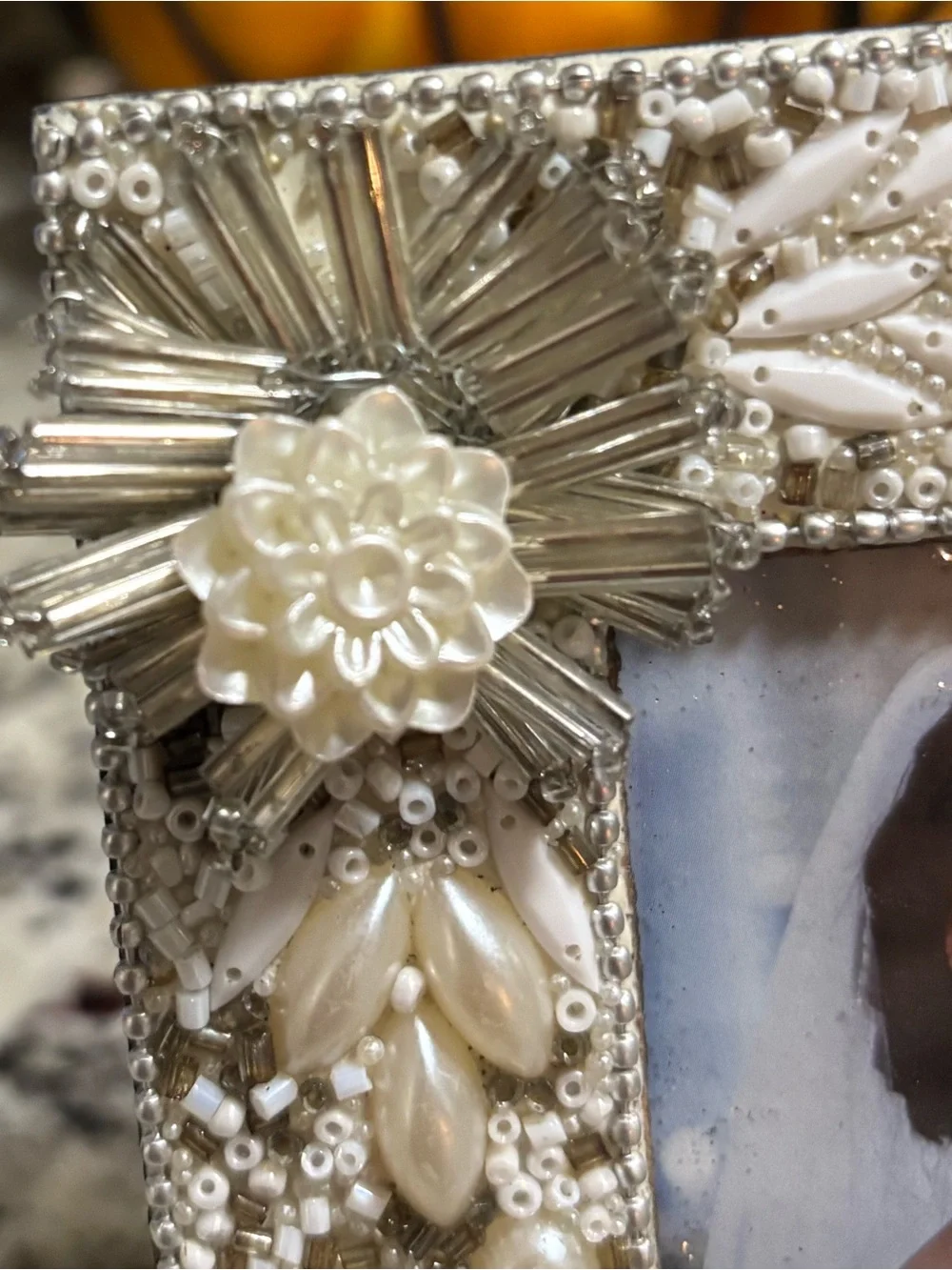 NEW Cracker Barrel Beaded Picture Frame 5” x 5” Silver Photo Frame with Pearls